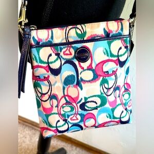 Vintage Y2K Coach Pink/Navy/Multi Color C Design Crossbody Bag with Pockets